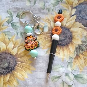 Sunflower Keychain and Pen Set